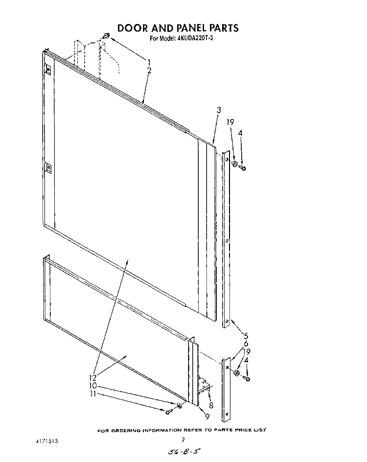 DOOR AND PANEL Diagram and Parts List for 4KUDA220T3  KitchenAid Dishwasher
