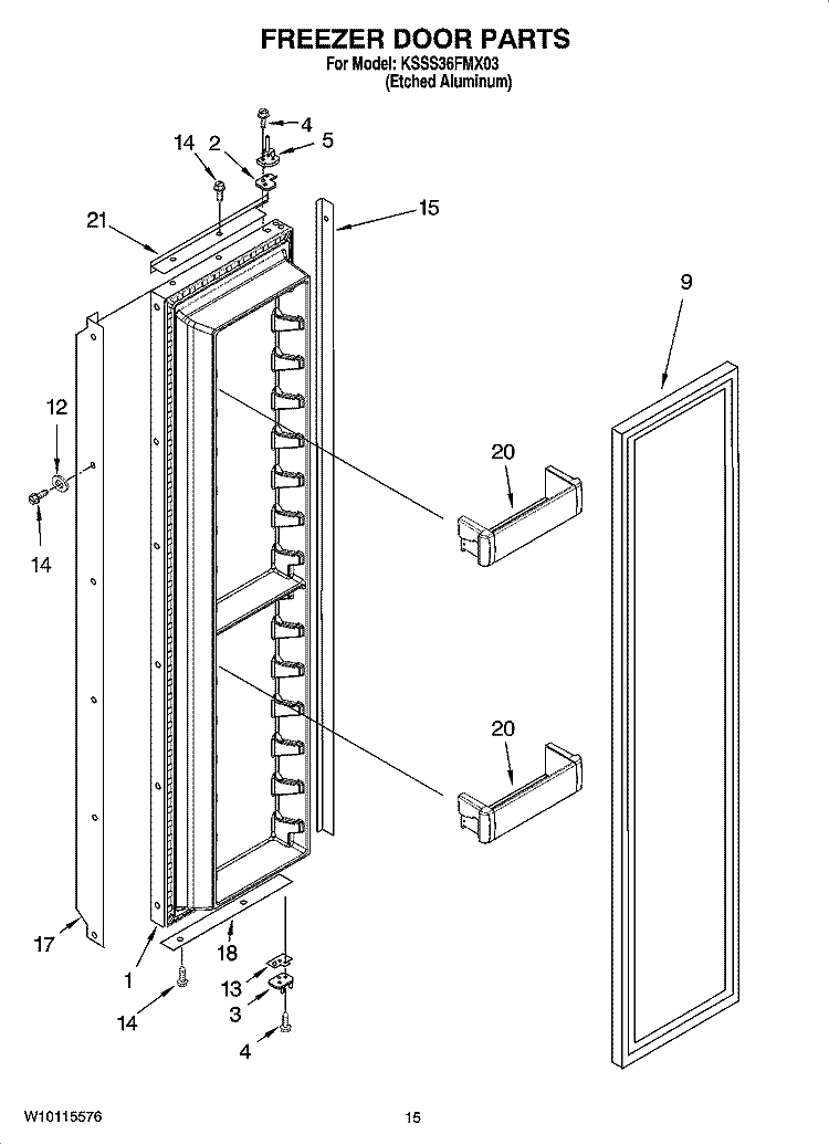 FREEZER DOOR PARTS Diagram and Parts List for KSSS36FMX03  KitchenAid Refrigerator