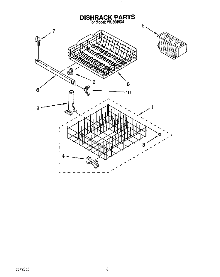 DISHRACK Diagram and Parts List for WU3000X4  Roper Dishwasher