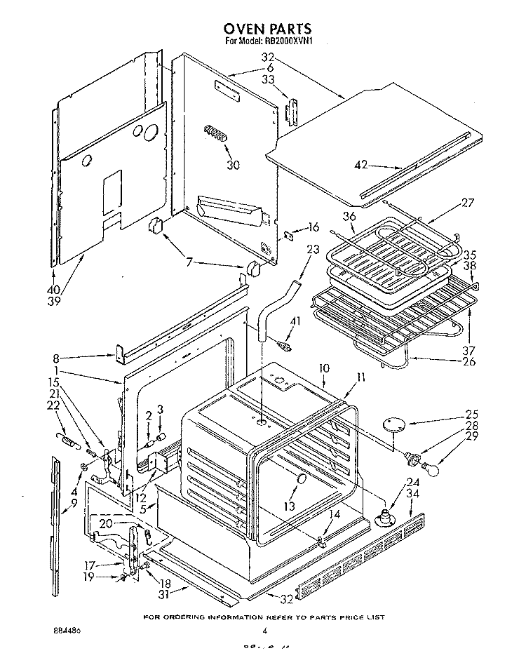 OVEN Diagram and Parts List for RB2000XVW1  Whirlpool Wall Oven