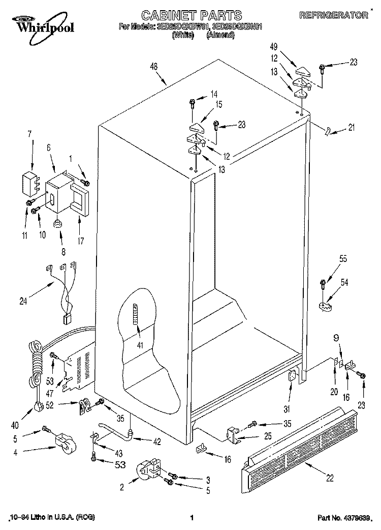 CABINET Diagram and Parts List for 3ED25DQXBN01  Whirlpool Refrigerator