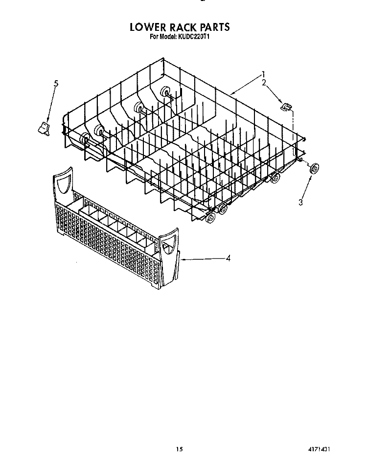 LOWER RACK Diagram and Parts List for KUDC220T1  KitchenAid Dishwasher