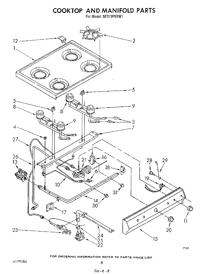 COOKTOP AND MANIFOLD , LITERATURE AND OPTIONAL Diagram and Parts List for SF311PSRW1  Whirlpool Range