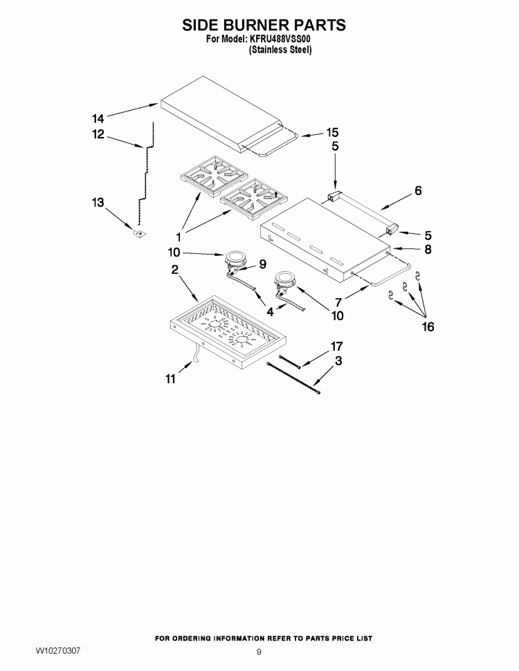 SIDE BURNER PARTS Diagram and Parts List for KFRU488VSS00  KitchenAid Grill