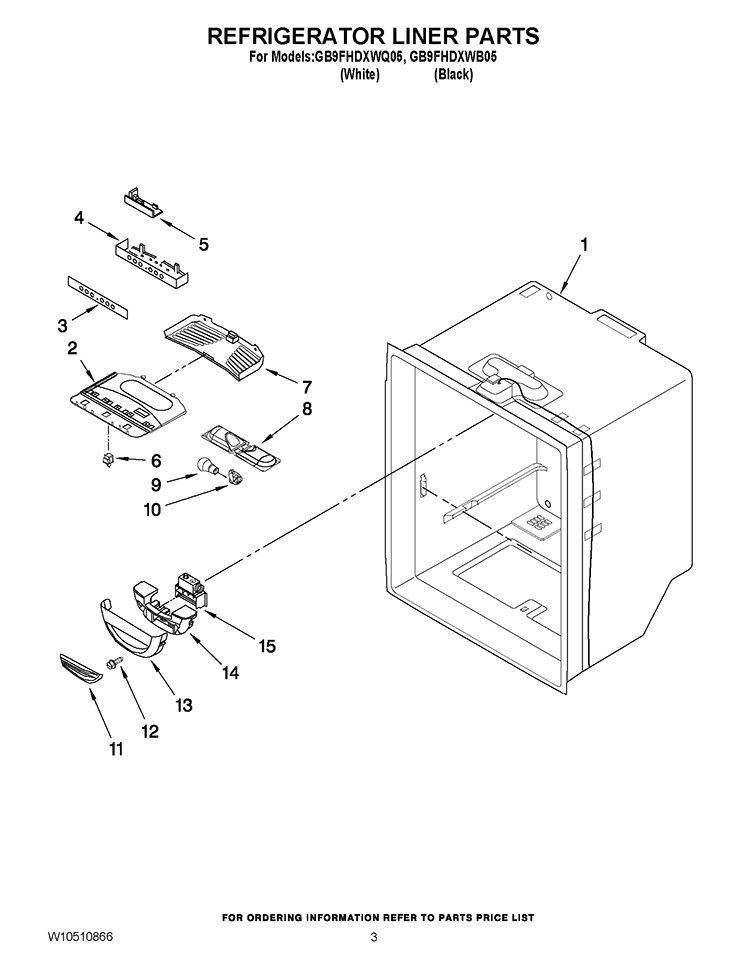 REFRIGERATOR LINER PARTS Diagram and Parts List for GB9FHDXWQ05  Whirlpool Refrigerator