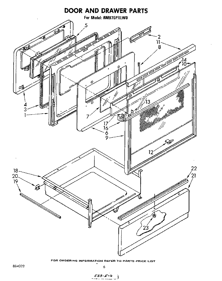 DOOR AND DRAWER Diagram and Parts List for RM975PXLW0  Whirlpool Microwave Oven Combo