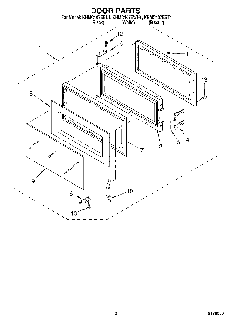 DOOR PARTS Diagram and Parts List for KHMC107EBL1  KitchenAid Microwave
