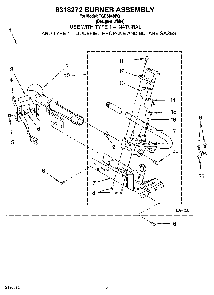 8318272 BURNER ASSEMBLY, OPTIONAL PARTS (NOT INCLUDED) Diagram and Parts List for TGDS840PQ1  Estate Dryer