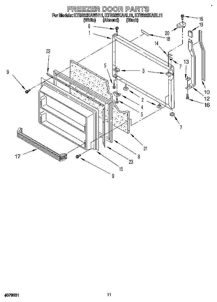 FREEZER DOOR Diagram and Parts List for KTRS25KAAL11  KitchenAid Refrigerator