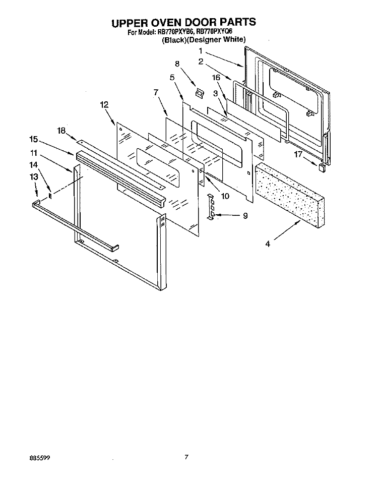 UPPER OVEN DOOR Diagram and Parts List for RB770PXYQ6  Whirlpool Wall Oven