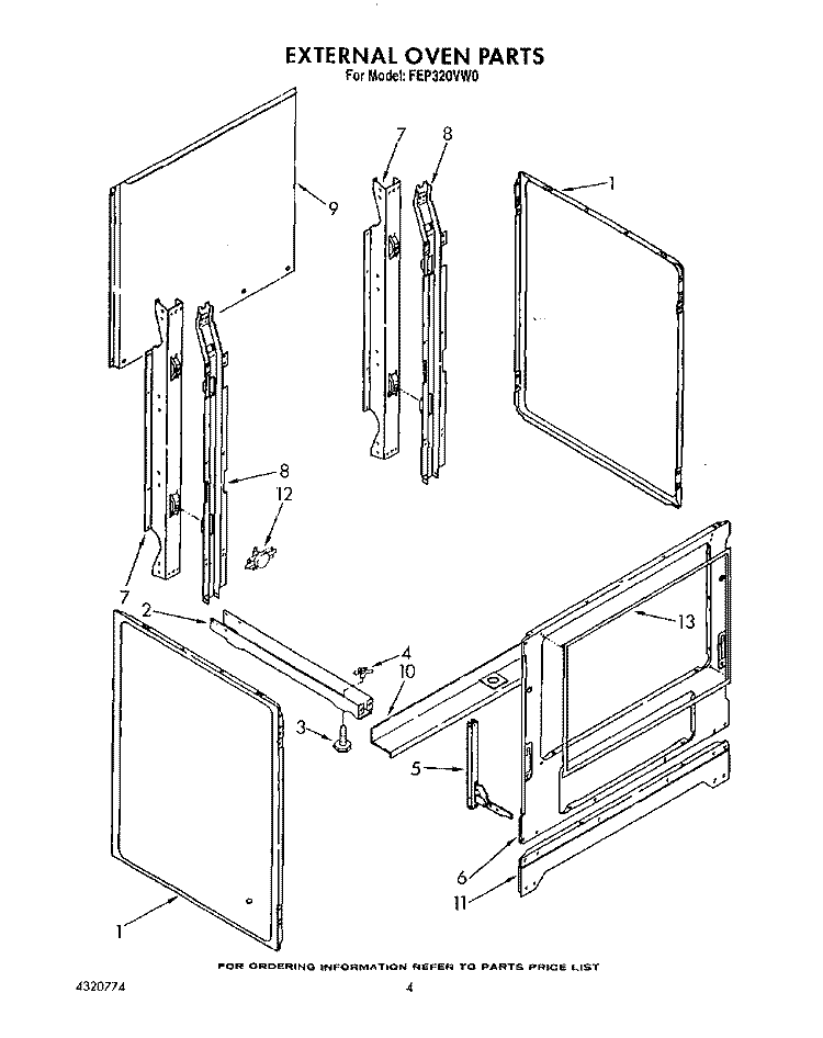 EXTERNAL OVEN Diagram and Parts List for FEP320VW0  Roper Range