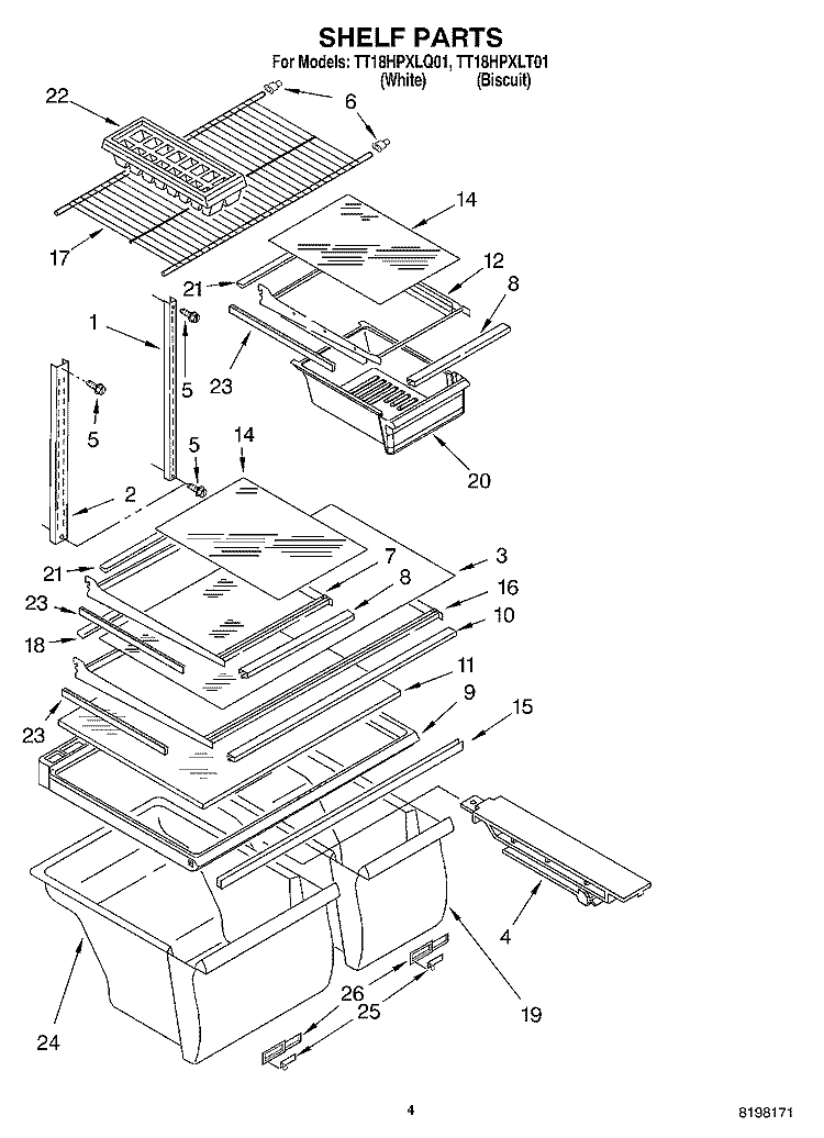 SHELF Diagram and Parts List for TT18HPXLT01  Estate Refrigerator