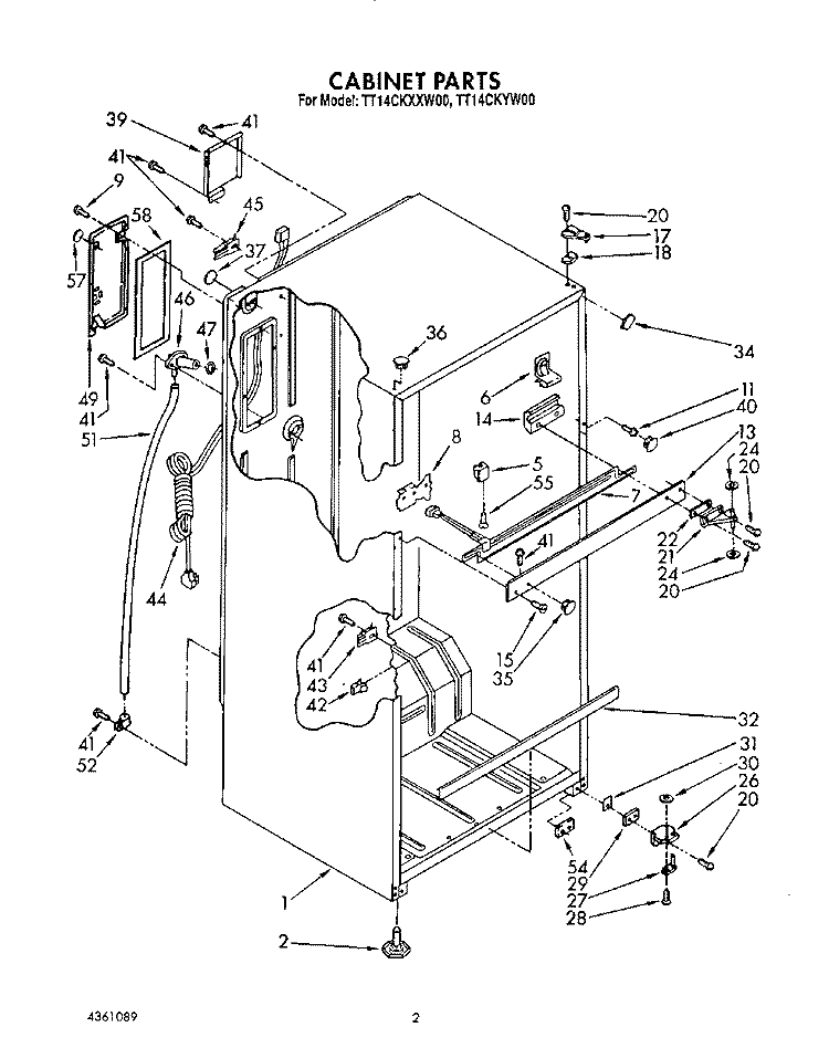 CABINET Diagram and Parts List for TT14CKXXW00  Estate Refrigerator
