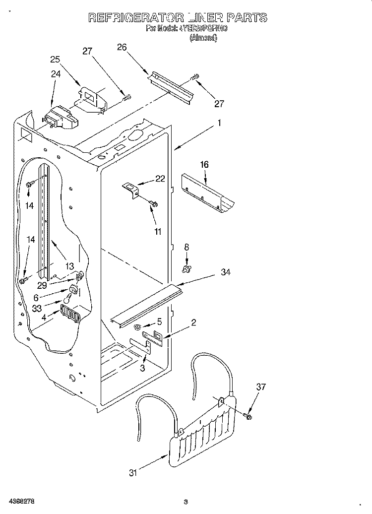 REFRIGERATOR LINER Diagram and Parts List for 4YED25PQFN00  Whirlpool Refrigerator