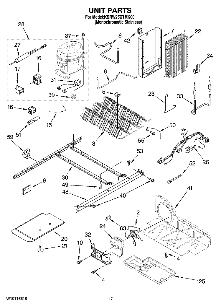 UNIT PARTS Diagram and Parts List for KSRW25CTMK00  KitchenAid Refrigerator