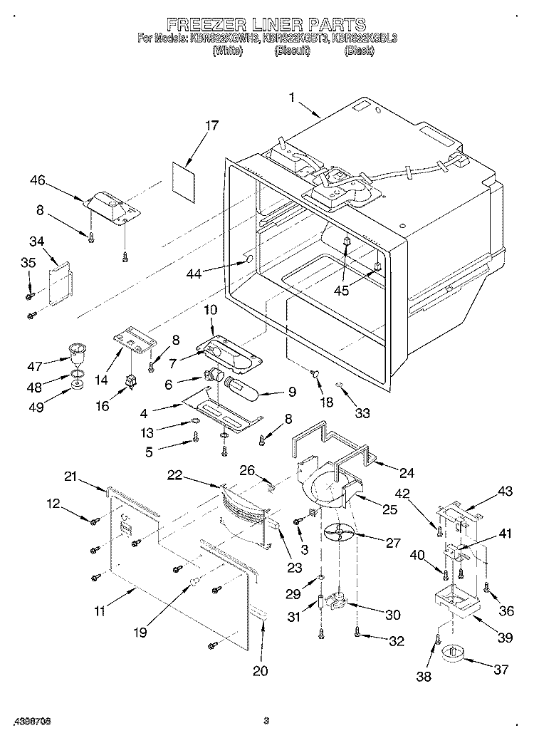 FREEZER LINER Diagram and Parts List for KBRS22KGBL3  KitchenAid Refrigerator