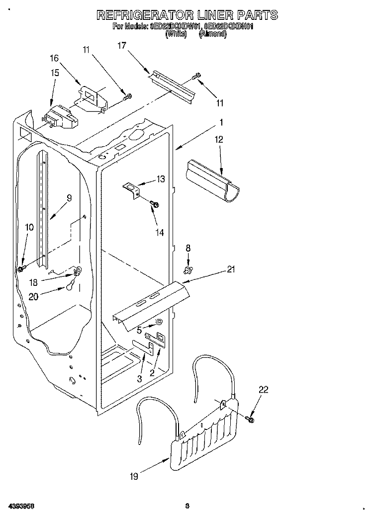 REFRIGERATOR LINER Diagram and Parts List for 8ED22DQXDW01  Whirlpool Refrigerator