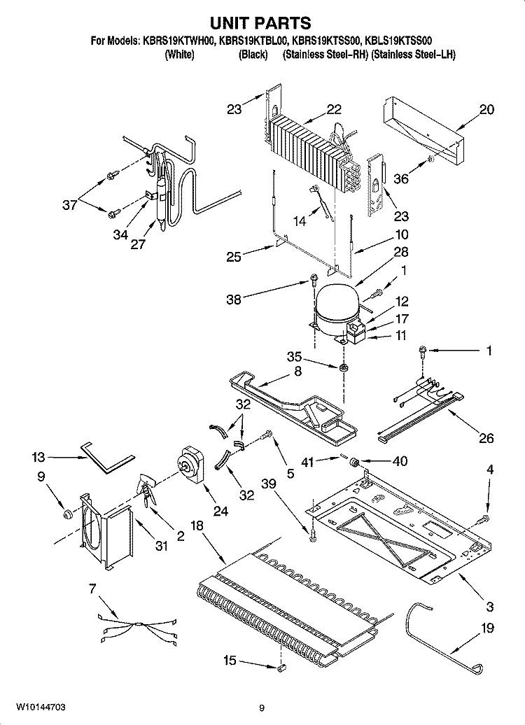 UNIT PARTS Diagram and Parts List for KBRS19KTBL00  KitchenAid Refrigerator