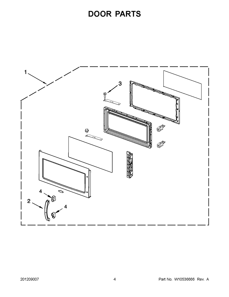 DOOR PARTS Diagram and Parts List for KHMC1857BWH0  KitchenAid Microwave