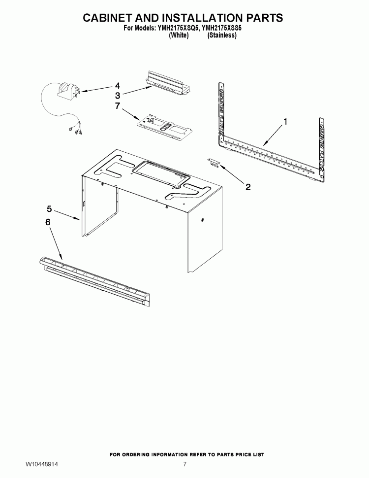 CABINET AND INSTALLATION PARTS Diagram and Parts List for YMH2175XSQ5  Whirlpool Microwave