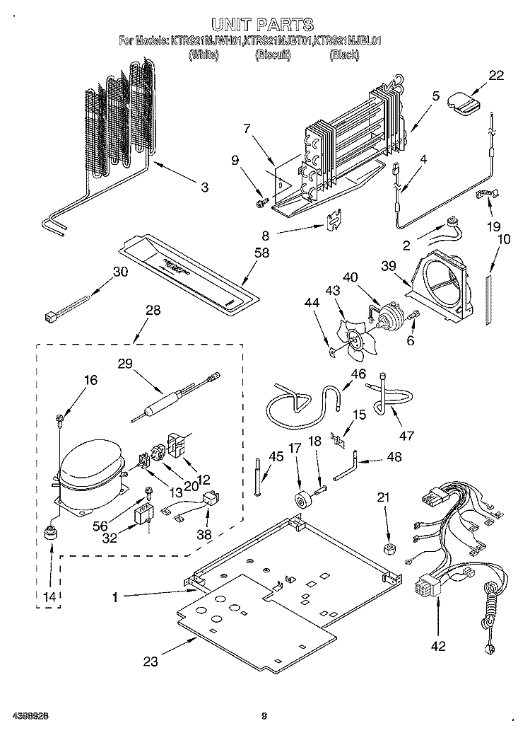 UNIT Diagram and Parts List for KTRS21MJBL01  KitchenAid Refrigerator