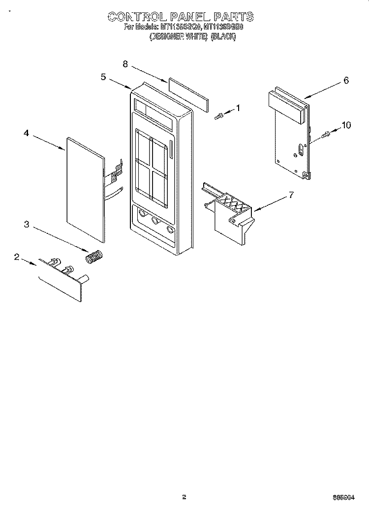 CONTROL PANEL Diagram and Parts List for MT1135SGB0  Whirlpool Microwave