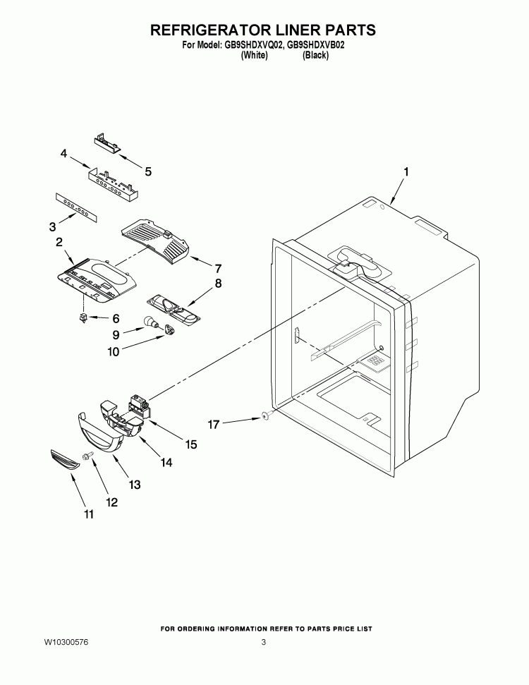 REFRIGERATOR LINER PARTS Diagram and Parts List for GB9SHDXVQ02  Whirlpool Refrigerator