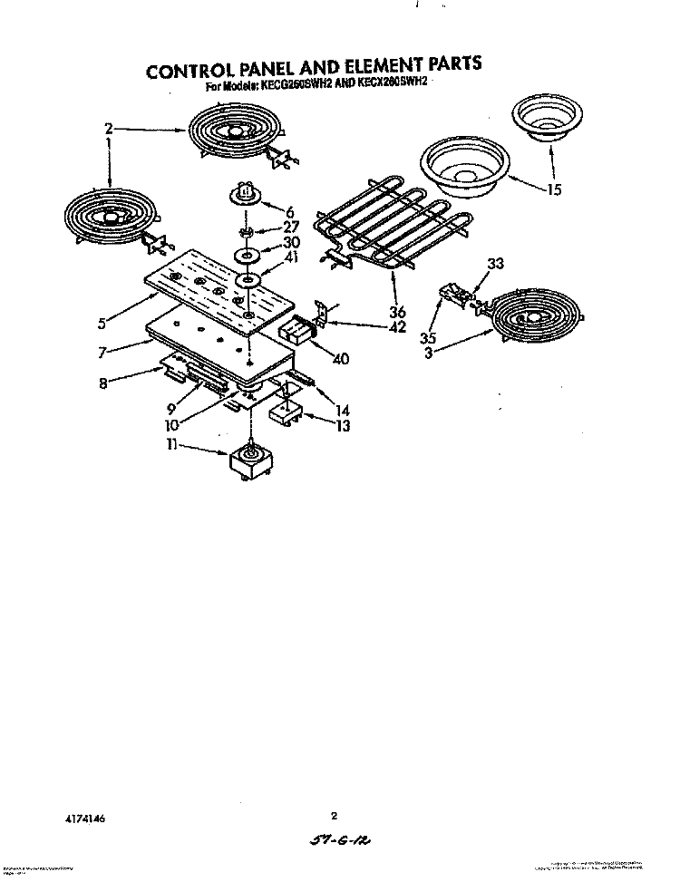 CONTROL PANEL AND ELEMENT Diagram and Parts List for KECG260SBC2  KitchenAid Cooktop