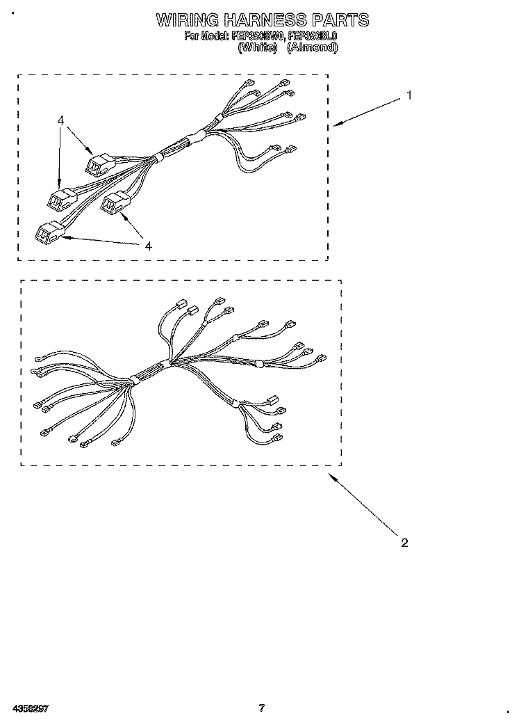 WIRING HARNESS, LIT/OPTIONAL Diagram and Parts List for FEP350BW0  Roper Range