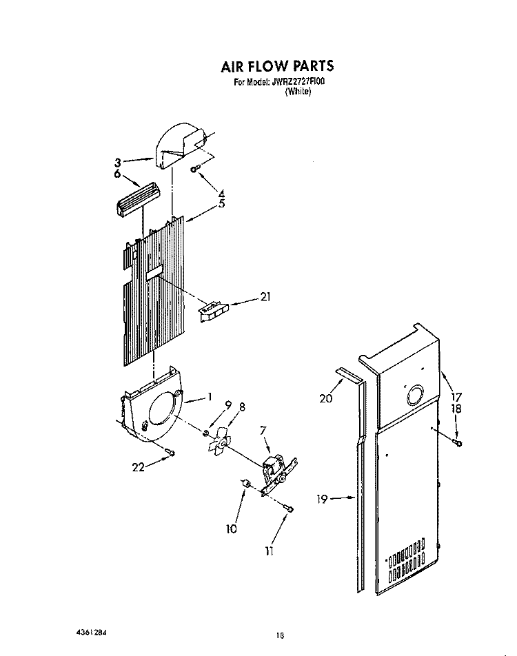 AIR FLOW Diagram and Parts List for JWRZ2727FI00  Whirlpool Refrigerator