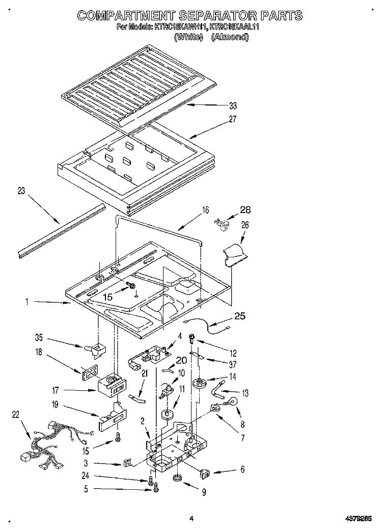COMPARTMENT SEPARATOR Diagram and Parts List for KTRC18KAWH11  KitchenAid Refrigerator