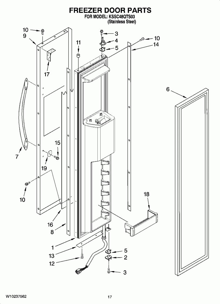FREEZER DOOR PARTS Diagram and Parts List for KSSC48QTS03  KitchenAid Refrigerator