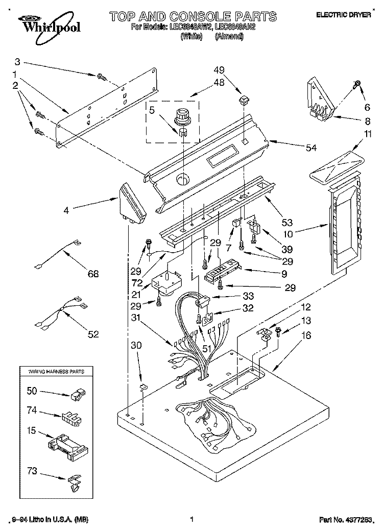 SECTION Diagram and Parts List for LEC6848AN2  Whirlpool Dryer
