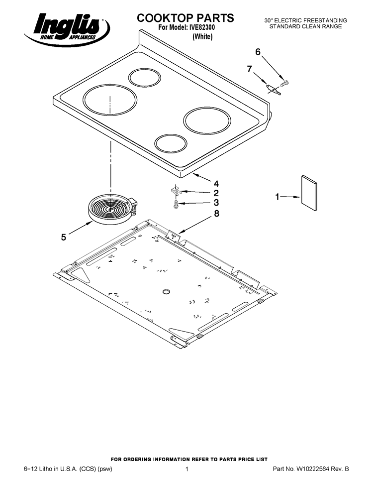 COOKTOP PARTS Diagram and Parts List for IVE82300  Inglis Range