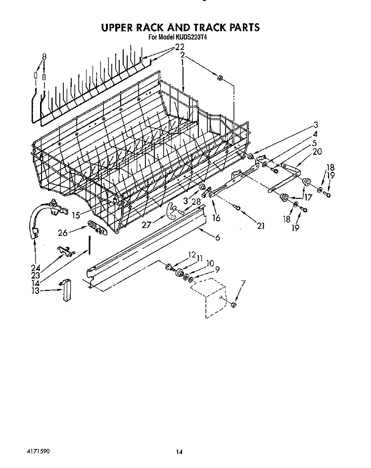 UPPER RACK AND TRACK Diagram and Parts List for KUDS220T4  KitchenAid Dishwasher