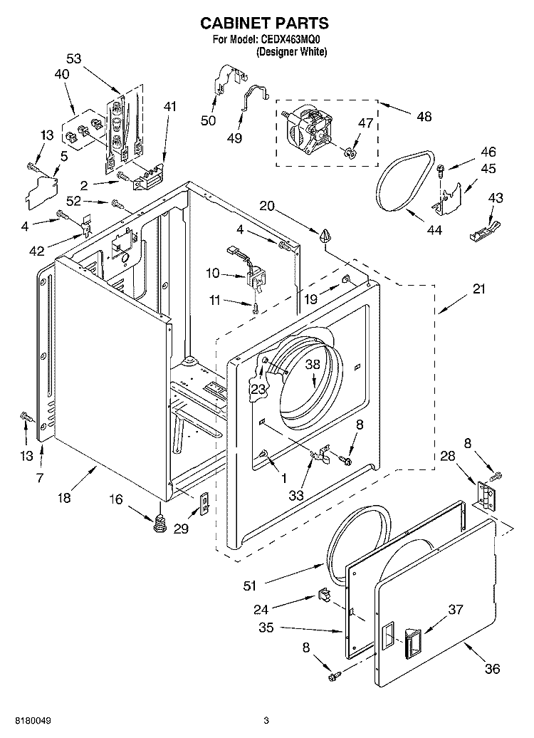 CABINET PARTS Diagram and Parts List for CEDX463MQ0  Crosley Dryer
