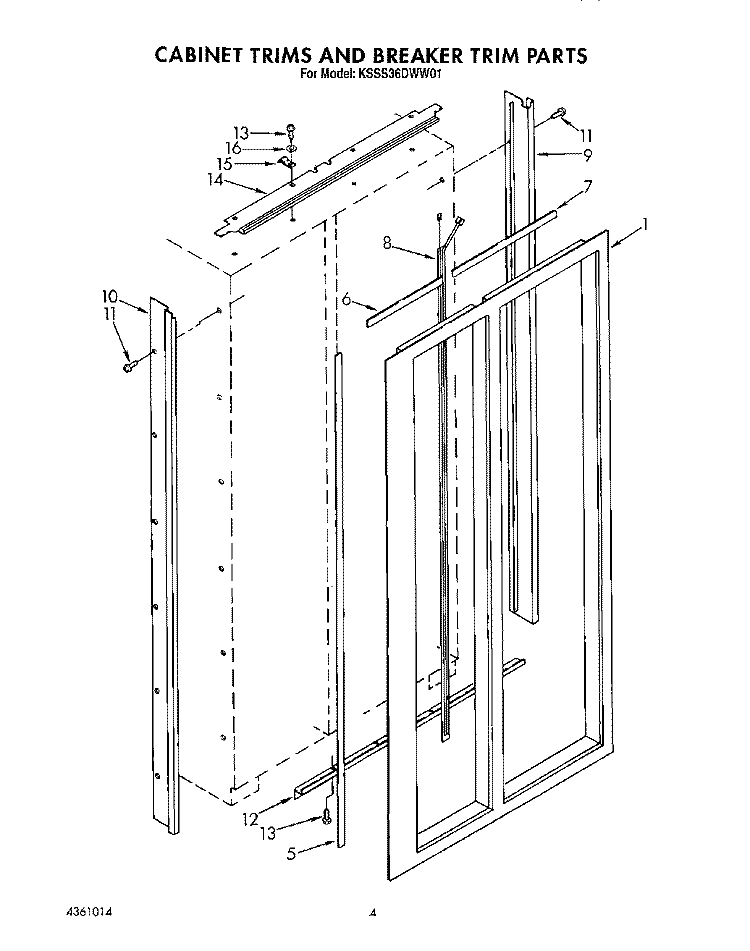 CABINET TRIMS AND BREAKER TRIM Diagram and Parts List for KSSS36DWW01  KitchenAid Refrigerator