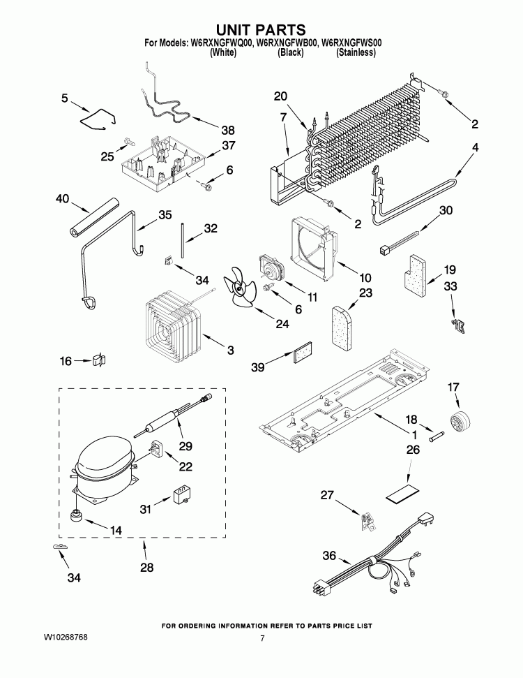 UNIT PARTS Diagram and Parts List for W6RXNGFWB00  Whirlpool Refrigerator