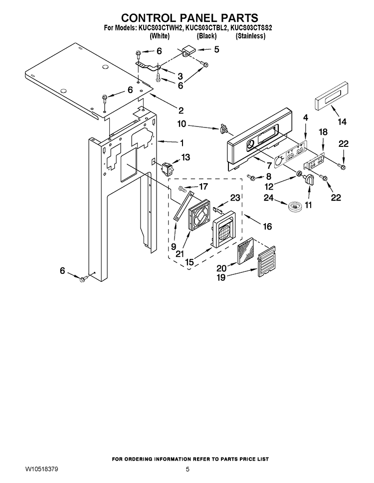 CONTROL PANEL PARTS Diagram and Parts List for KUCS03CTWH2  KitchenAid Trash Compactor