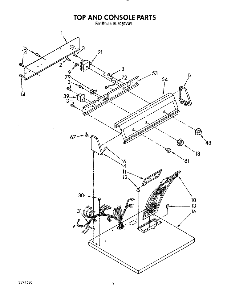 SECTION Diagram and Parts List for EL5030VW1  Roper Dryer