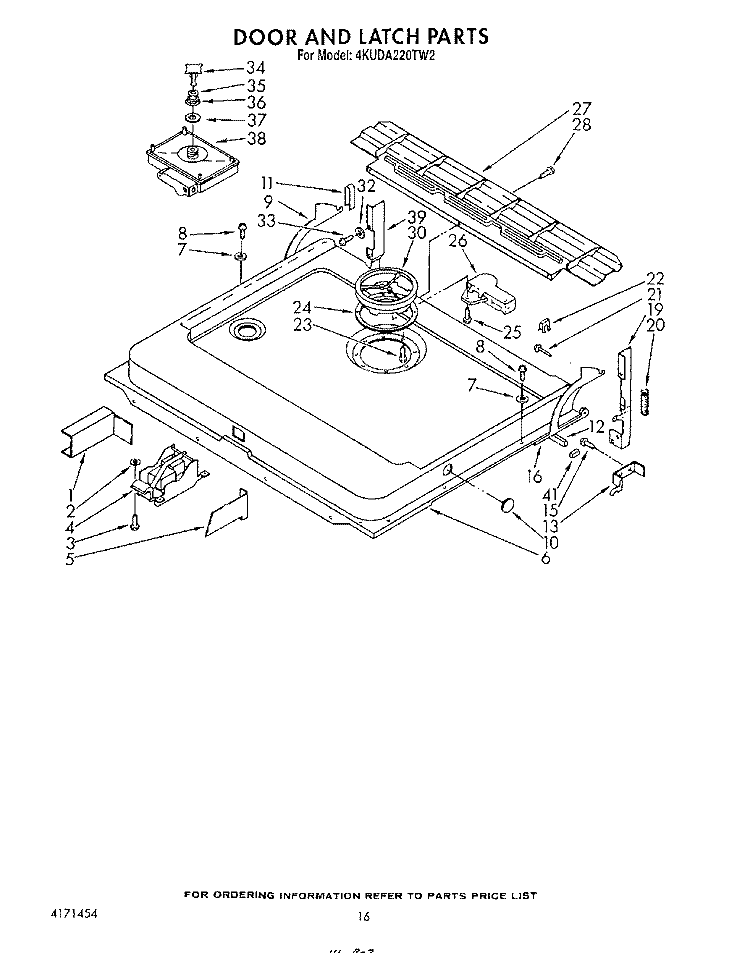 DOOR AND LATCH Diagram and Parts List for 4KUDA220TW2  KitchenAid Dishwasher