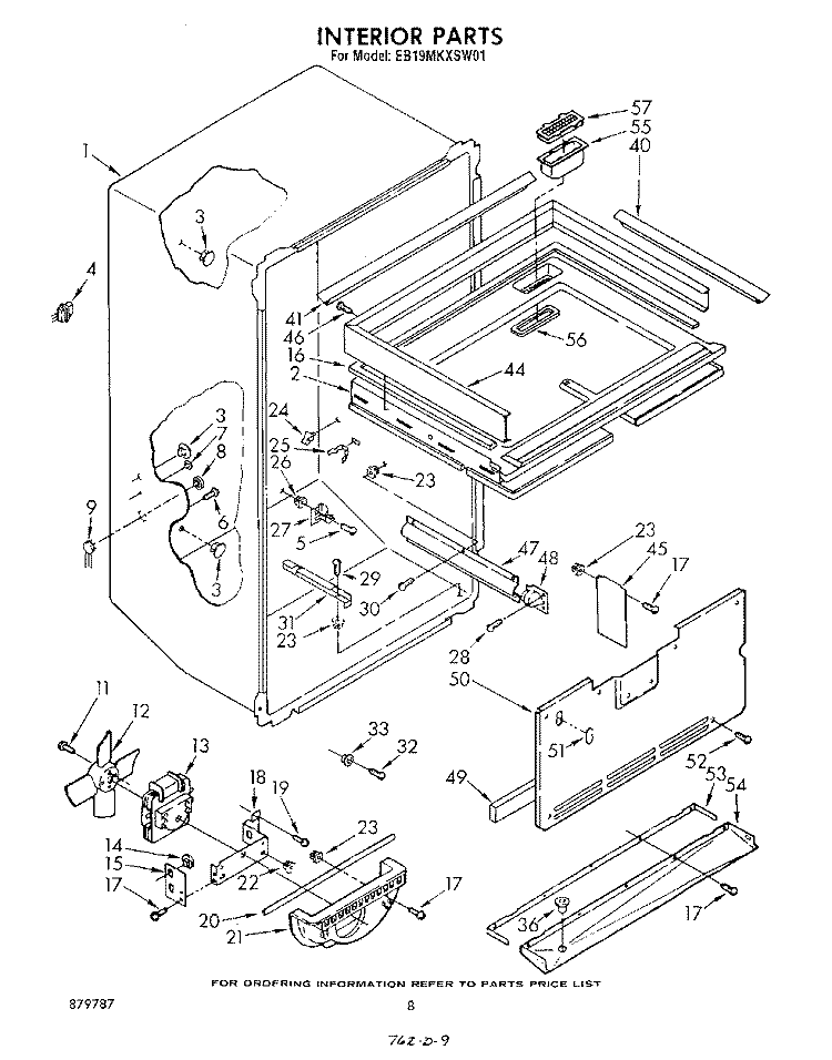INTERIOR Diagram and Parts List for EB19MKXSF01  Whirlpool Refrigerator