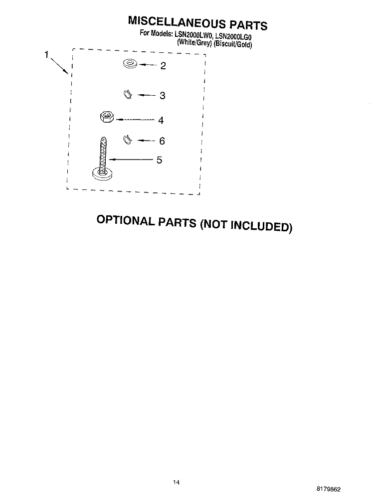 MISCELLANEOUS, OPTIONAL Diagram and Parts List for LSN2000LG0  Whirlpool Washer