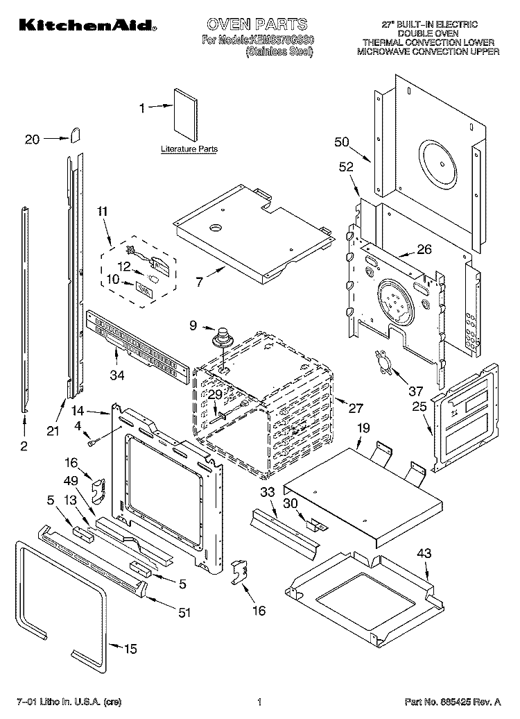 OVEN, LITERATURE Diagram and Parts List for KEMS378GSS0  KitchenAid Microwave Oven Combo