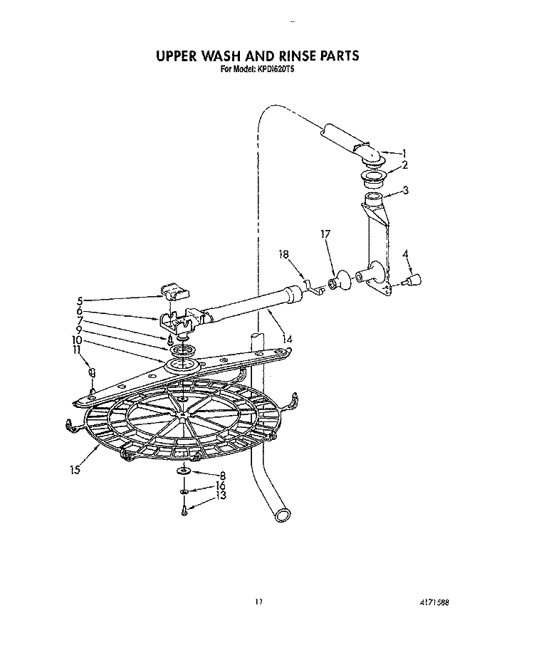 UPPER WASH AND RINSE Diagram and Parts List for KPDI620T5  KitchenAid Dishwasher