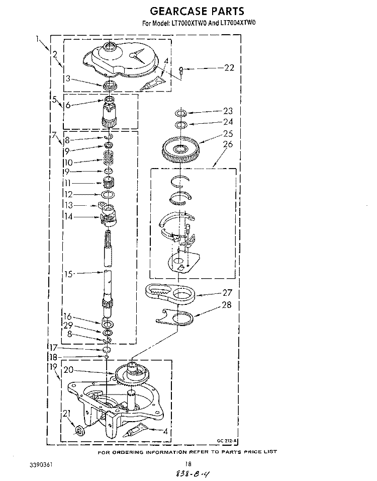 GEARCASE Diagram and Parts List for LT7000XTM0  Whirlpool Washer Dryer Combo