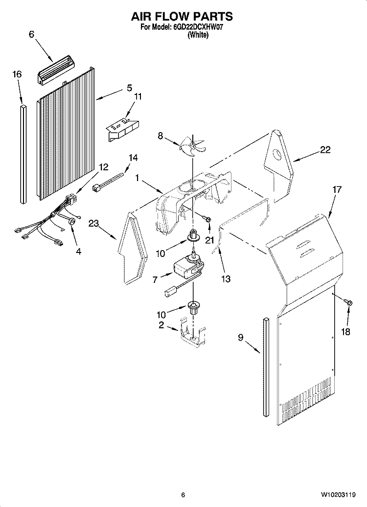 AIR FLOW PARTS Diagram and Parts List for 6GD22DCXHW07  Whirlpool Refrigerator
