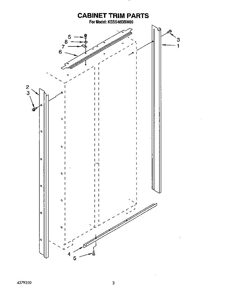 CABINET TRIM Diagram and Parts List for KSSS48DBW00  KitchenAid Refrigerator