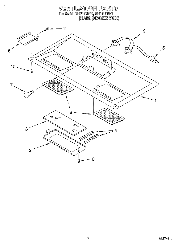 VENTILATION Diagram and Parts List for MHE11RDB5  Roper Microwave