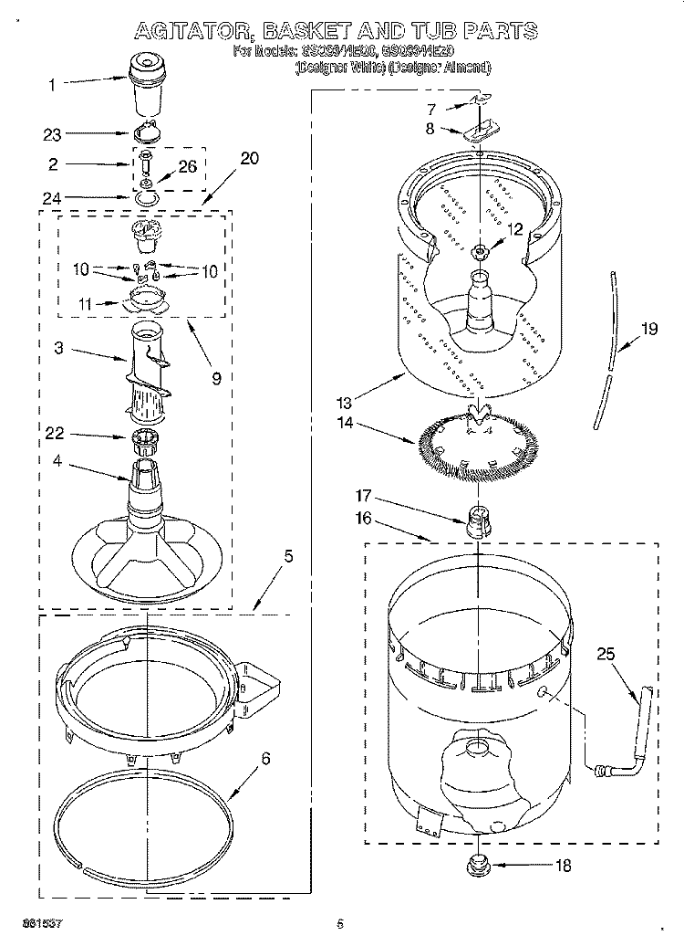 AGITATOR, BASKET AND TUB Diagram and Parts List for GSQ9344EQ0  Whirlpool Washer